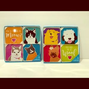 2 SET OF 4 COASTERS DOGs AND CATS